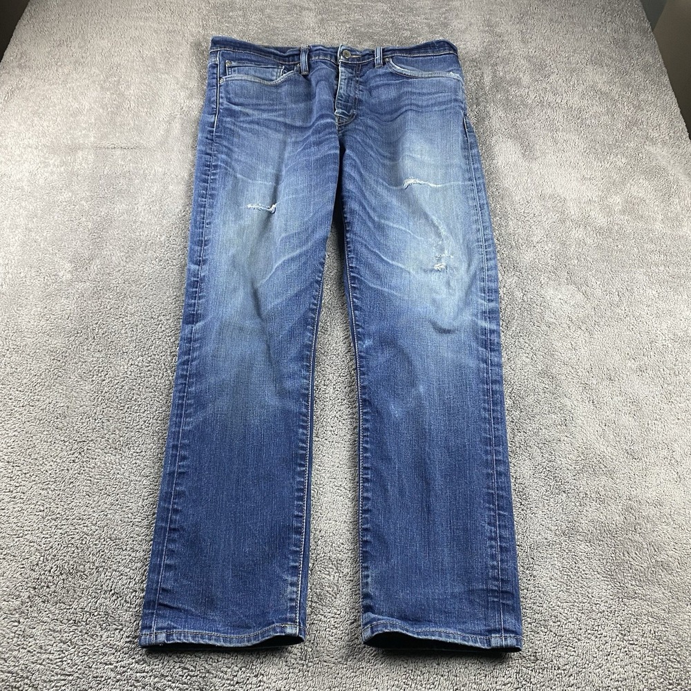 Levis 508 Regular Fit Straight Leg Jeans Mens 34x28.5 Blue Mid Rise Distressed